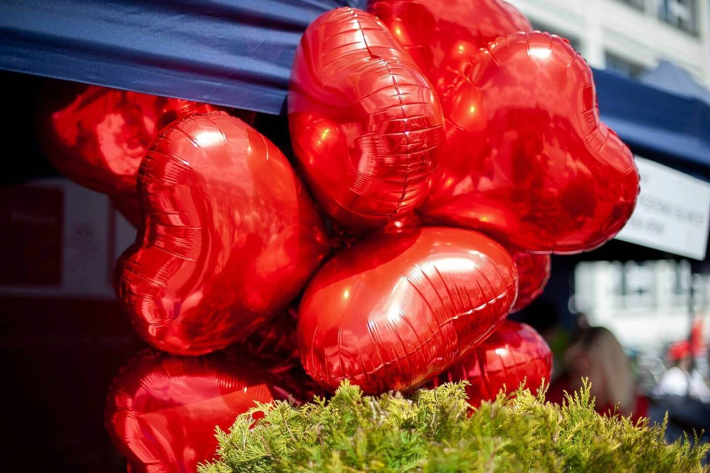 red heart shaped helium balloons